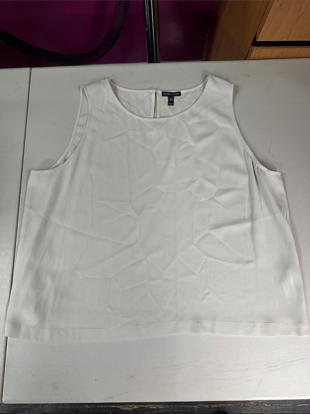 Eileen Fisher Cream Sleeveless Crewneck Shell Top